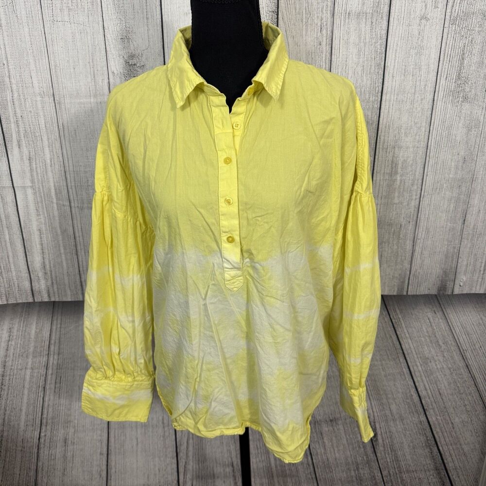 Crown & Ivy Women's XL Yellow Half Button Dip Dye Long Sleeve Casual Top